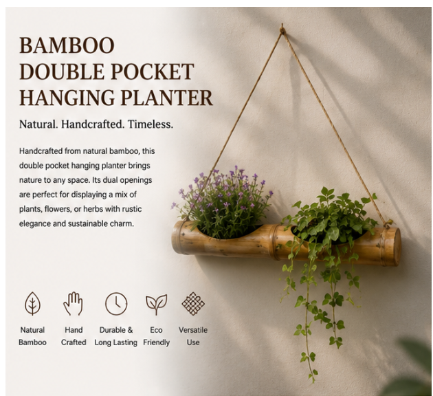 Double Pocket Bamboo Planter