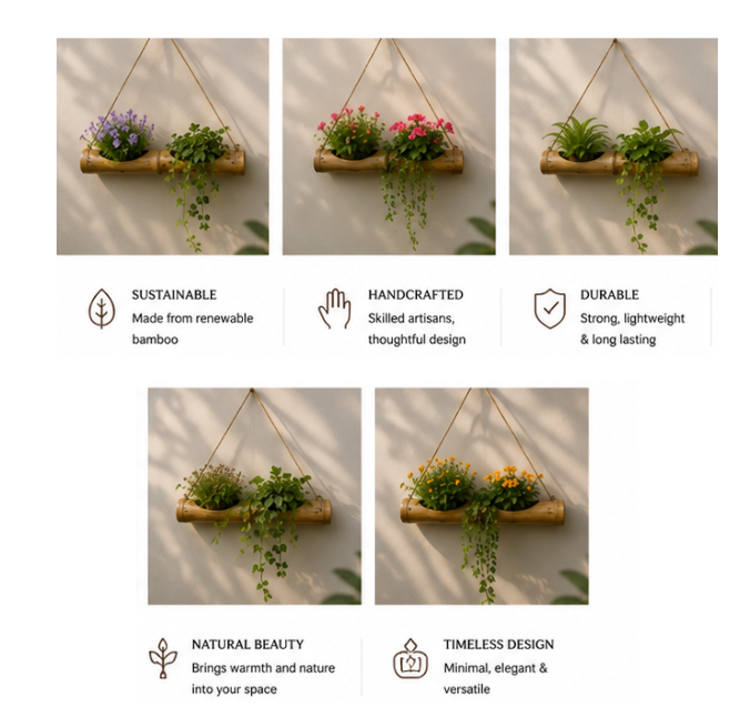 Double Pocket Bamboo Planter
